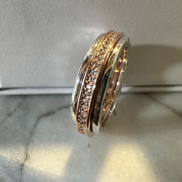 Genuine Pandora Rose Gold Signature Two-Tone Logo Pave Ring 182773C 52(6) - Picture 8 of 11